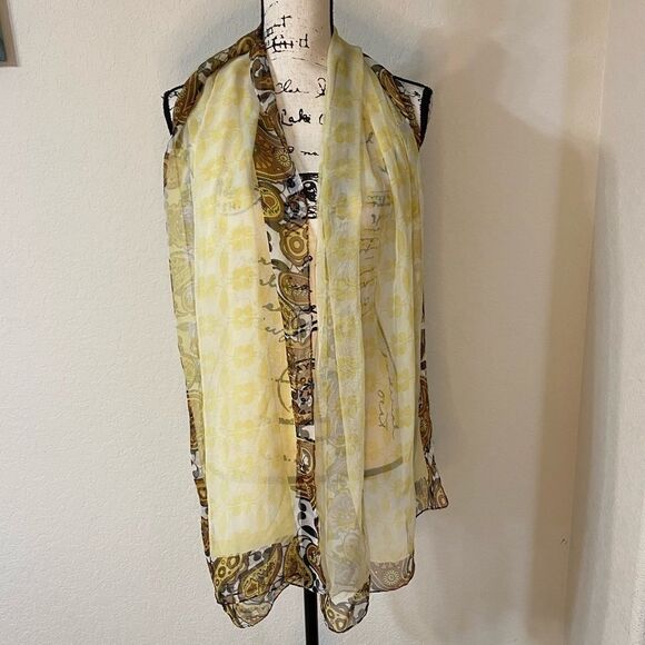❤️Charming Charlie Yellow/Brown Paisley Scarf - Picture 6 of 8